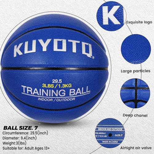 KUYOTQ 3LBS/3.3LBS/2.2LBS Weighted Heavy Training Basketball 29.5/28.5" in and Outdoor Improving Handling Dribbling Passing Rebounding Skill Composite Size 7/6 Weighted Training Basketball Equipment - color: Blue Weighted Basketball 3.0LBS/1.3KG, size: Si