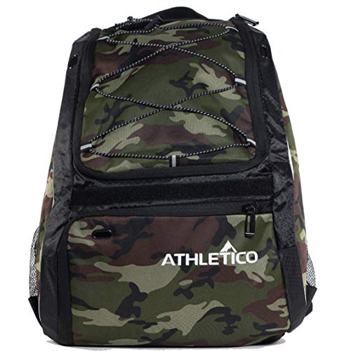 Athletico Baseball Bat Bag - Backpack for Baseball, T-Ball & Softball Equipment & Gear for Youth and Adults | Holds Bat, Helmet, Glove, & Shoes |Shoe Compartment & Fence Hook - color: Green Camo