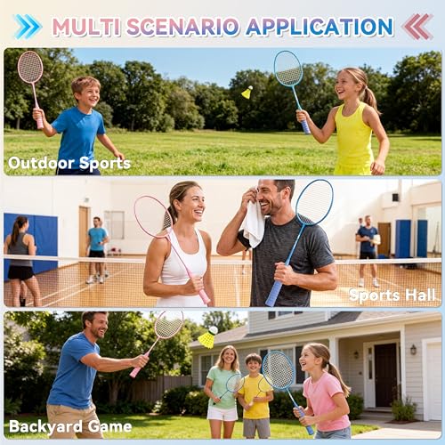 Badminton Set for Family & Beginners, Includes 2/4 Rackets 3/6 Shuttlecocks 1 Carrying Bag, Outdoor Yard Garden Park Practice Sports Game for Kids Adults