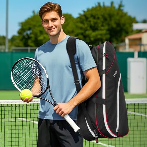Ytonet Tennis Bag 6 Rackets, Large Tennis Racket Bag for Men Women with Insulated Pocket Shoe Compartment Water Resistant 3-Ways Carry Padded Badminton Cover for Pro/Team/Familiy Training, Black