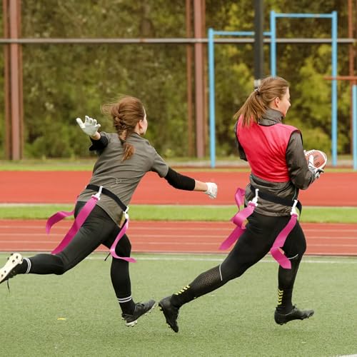 Hungdao 10/12 Players Flag Football Belts and Flags Adjustable Football Belts for Kids Teens Adults Team Training Sport Event - color: Hot Pink