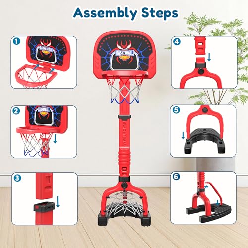 Toddler Basketball Hoop, Easy Score Baby Kids Basketball Hoop & Soccer Goal for Indoor Outdoor Play, Adjustable Height 2–4.4 ft, Birthday Gifts Spiderman Toys for Toddlers Age 1 2 3 4 5