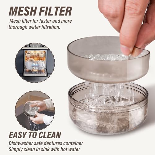 Denture Case Retainer Cleaning Case: 2 in 1 Retainer Case, No-Leak Denture Bath Box Cup, Complete Clean Care for Dentures, Clear Braces, Mouth Guard, Night Guard & Retainers - color: Grey