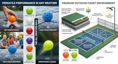Pickleball Balls,pickleballs,12 Pack Outdoor Pickleball Balls,Bright Multi Colors 40 Hole Durable Plastic picklebaal Game,Training & Tournament Play.