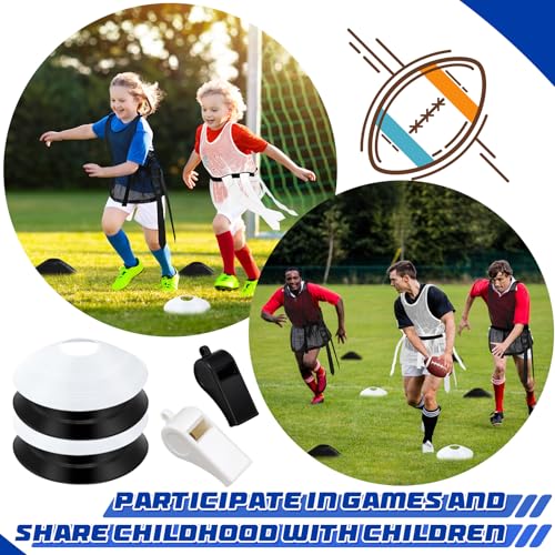 Wettarn 12 Player Football Flags and Belts Set Flag Football Set with Mesh Jersey Team Pinnies Cone Whistle Bag(White, Black)