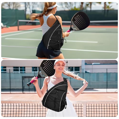 WOLT Pickleball Bag,Crossbody Sling Bags for Women Men,Pickleball Backpack with Fence Hook for Tennis, Racketball - color: Black_Left