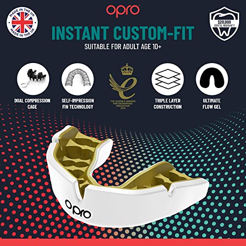 OPRO Instant Custom-Fit Mouthguard – Dentist Level Gum Shield Adult and Kids – OPRO Mouth Guard Boxing and MMA, Self-Fit Gum Shield Rugby – Maximum Protection with Dental Warranty (Dark Blue/Gold) - color: Dark Blue/Gold, size: Adult (10+)