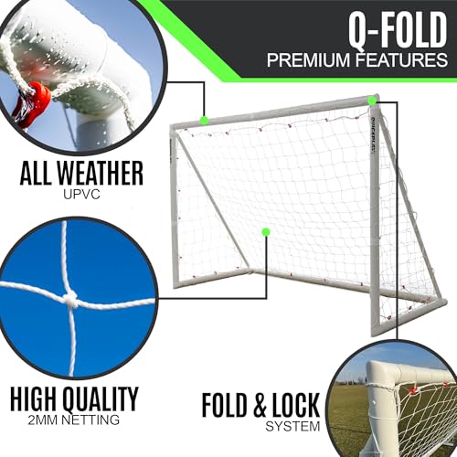 QUICKPLAY Q-Fold Soccer Goal | 30-Second Folding Design for Easy Setup | Portable & Weatherproof uPVC Soccer Goal for Backyard | Durable Post for Adults & Kids - style: 8 x 5'