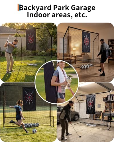 Golf Hitting Nets 10x7.5FT for Driving Real Balls, Indoor & Outdoor Golf Practice Chipping Nets Heavy Duty Swing Training Netting with Targets Cloth and Carrying Bag, for Backyard Home Garage