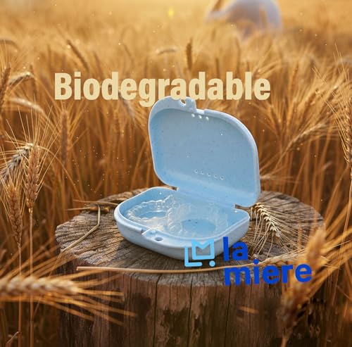LA MIERE Retainer Case with Vent Holes, 1 Pcs Denture Case, Wheat Straw Box, Blueberry - color: Blueberry