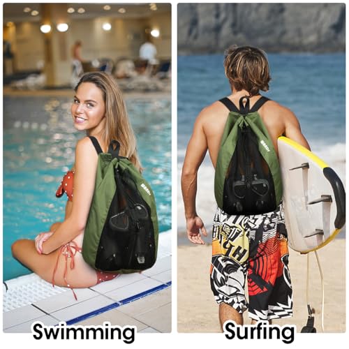 WANDF Swim Bag Mesh Drawstring Backpack Beach Backpack for Swimming, Gym, and Workout Gear - color: Green