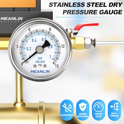 0~15Psi Dry Low Pressure Gauge Stainless Steel 1/4" NPT 2" FACE DIAL Waterproof for Water Oil Air Well Pump Tank Tire Pressure Test Back Mount, with 1/2" NPT and 3/8" NPT Hex Bushing - size: 0-15Psi