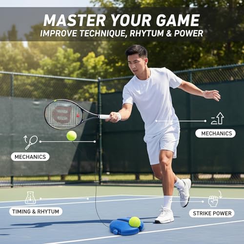 Tennis Buddy, Tennis Trainer Rebound Ball Set with Base and Balls, Beginners Portable Self Practice and Tennis Rebounder Trainer, Turn Any Space into a Tennis Court - color: With 2 Balls