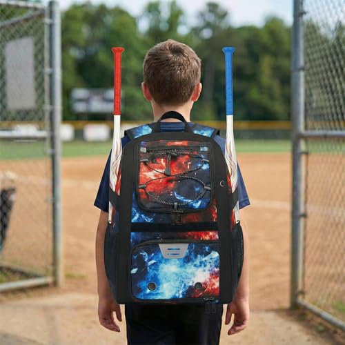 Youth Baseball Bag - Softball Bag for Girls & Boys with Shoes Compartment, Bat Backpack for Baseball, T-Ball & Softball Equipment - color: Lighting-Red Blue
