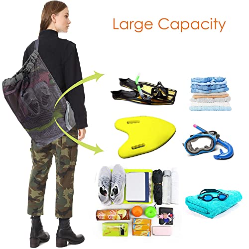 BeeGreen Mesh Drawstring Bag Swim Backpack for Beach Pool Sports Gym Draw String Cinch Bags for Swimming Soccer Basketball Gear Grey - color: Grey, style: Mesh Bag