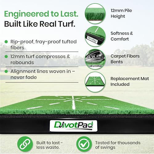 Patented Golf Training Aid, Golf Mats Practice Indoor & Outdoor, Soft Fibre, Real Give, 5 lb, Woven Alignment, Extra Pad, Home Backyard Swing Trainer, Hitting Mat, Accessories Gift Men, Women
