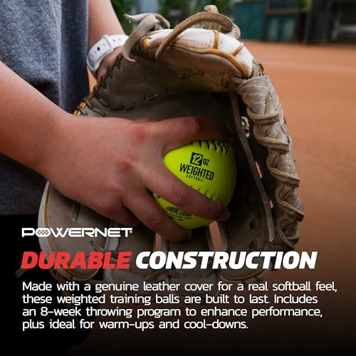 PowerNet Weighted Softballs, Official 12 Inch Size, Progressive Weighted Balls for Softball Training, Improve Throwing Mechanics, 8 Different Weights Included, 4 to 12 oz