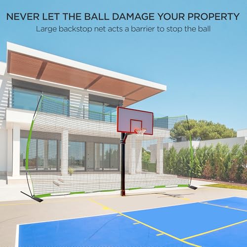 Lacrosse Backstop Net 20x10 ft Basketball Backstop Net for Backyard Sport Netting Barrier Ball Stop Net Includes Portable Carry Bag 2 Sand Bags 4 Ground Stakes