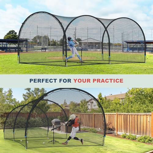 SHANTRA Batting Cage with Frame and Net, 13/22/30FT Baseball Batting Cage for Backyard, Baseball & Softball Hitting Cage Netting for Outdoor Hitting & Pitching Practice, Softball Baseball Cage - style: 22×13×9ft,Enclosed Door