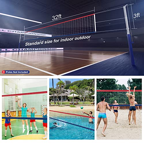 Upgraded Professional Volleyball Net Outdoor Heavy Duty – Weatherproof, Extended Stainless Steel Cable and Reinforced Full Borders, Ideal for Indoor & Outdoor Play, 32x3FT, Net Only