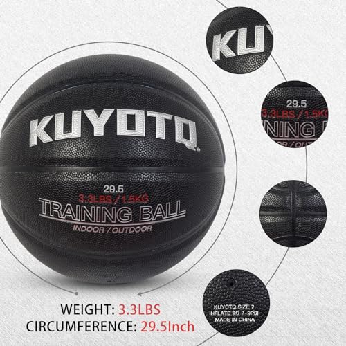 KUYOTQ 3LBS/3.3LBS/2.2LBS Weighted Heavy Training Basketball 29.5/28.5" in and Outdoor Improving Handling Dribbling Passing Rebounding Skill Composite Size 7/6 Weighted Training Basketball Equipment - color: Black, size: Size 7 Adult & Pro - 29.5"-3.3LBS