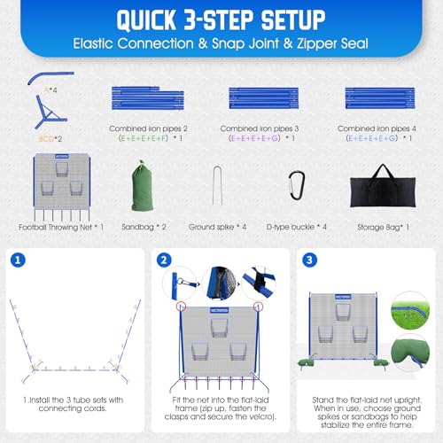 Football Throwing Net, Upgrade Heavy Duty Metal Frame Quarterback Training Equipment Throwing Machine with 1-4 Targets, Easy Setup Football Target Practice with CarryBag, Allweather Indoor Outdoor Use - size: 6 FT × 6 FT
