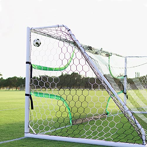 Soccer Goal Target Net - 24ft x 8ft Scoring Training Equipment - Improve Kick Practice Shooting Targets, Portable Football Target Sheet with Carry Bag, Ground Stakes, Bungee Cord Included