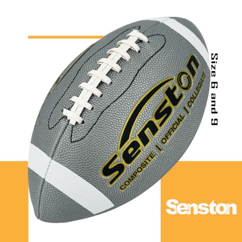 Senston Football Size 9/6 - Premium Composite Leather High School/Kids/Youth Football with Pump Size Foot Ball with Pump - color: Silver, size: Official Size 9