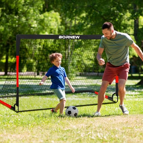 Kids Soccer Goal for Backyard Set - 2 Set of 7X5 / 6X4 ft Toddler Soccer Nets Training Equipment, Soccer Ball, Pop Up Portable Soccer Set for Kids and Youth Games and Training Goals Ages 3-16 Gift - color: 2.Black Red, style: 6' x 4'