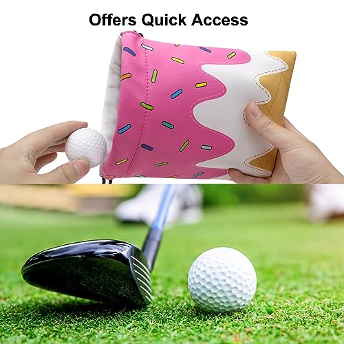 Golf Valuables Pouch, Leather Golf Tee Pouch with Drawstring Closure Golf Ball Tee Handbag Portable Golf Accessories - color: Ice Cream Pink