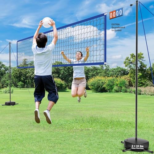 Pool Volleyball Net with 24/7 LED Lights – Adjustable Max Width 32FT Height 7.5FT, Ideal for Inground Pools, Backyard Party, Adults & Kids, Scoreboard Included