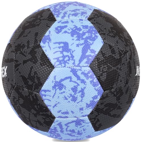 Soccer Ball Size 5 for Youth & Adults, Black Blue PU Leather, Durable Machine-Stitched 32-Panel Football, Hidden Seams, Water-Resistant, Outdoor & Indoor Training Ball