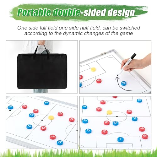 Dunzoom 24" x 18" Soccer Magnetic Coaching Board Double-Sided Dry Erase Tactics Whiteboard, Portable Tactical Board Equipped with Magnet Numbers, Marker Pen, Eraser and Zipper Bag