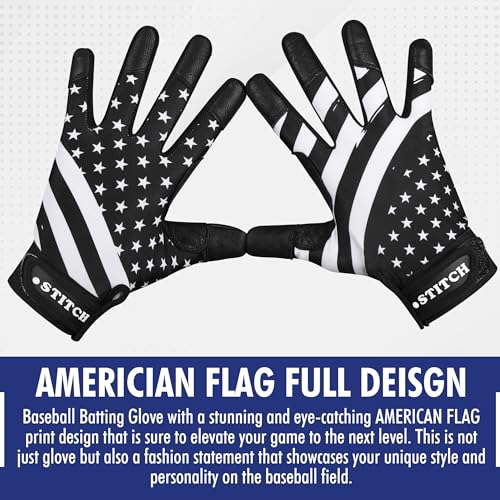 USA Flag Baseball Batting Gloves & Softball Glove American Flag Batting Gloves Youth Kids Baseball Batting Glove Youth Men Adult & Unisex - color: Black Stars & Strips, size: Youth Large