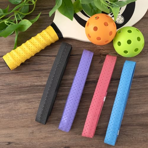 HINZIC 5 Pack Anti-Slip Perforated Pickleball Paddle Racket Grip Tape Handle Wrap for Pickle Ball Tennis Badminton Overgrip Racquet Moisture Wicking- Red & Blue & Black & Yellow & Purple