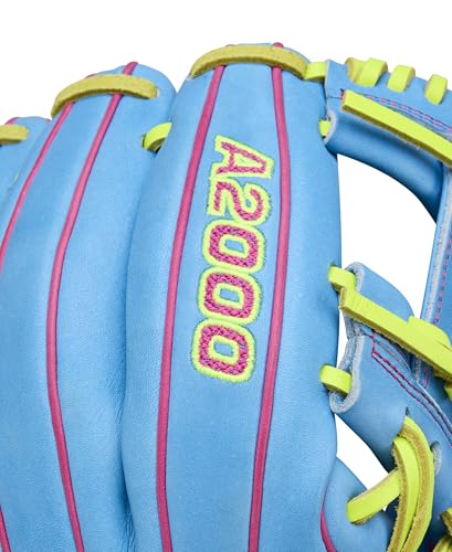 Wilson Spring 2026 A2000® Baseball Gloves - color: Sky Blue/Navy/Optic Yellow, size: Infield: 11.5"