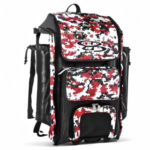 Boombah Catchers Superpack Hybrid Rolling Digital Camo Bat Bag - Multiple Colors - Wheeled & Backpack Version - color: Black/Red