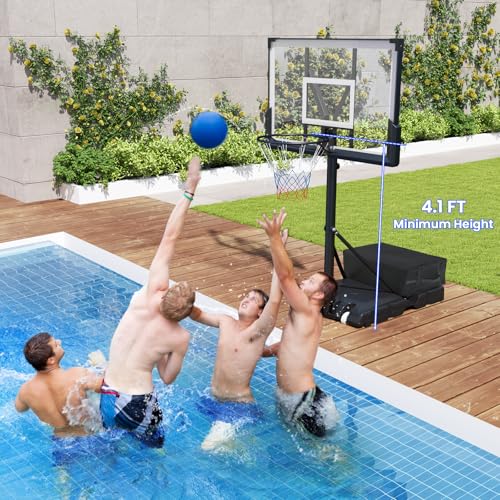 Goplus Basketball Hoop Outdoor, 4.1-10 FT Height Adjustable Basketball Goal System with 45 Inch Shatterproof PC Backboard, Wheels for Adults in Court, Backyard, Driveway, Pool