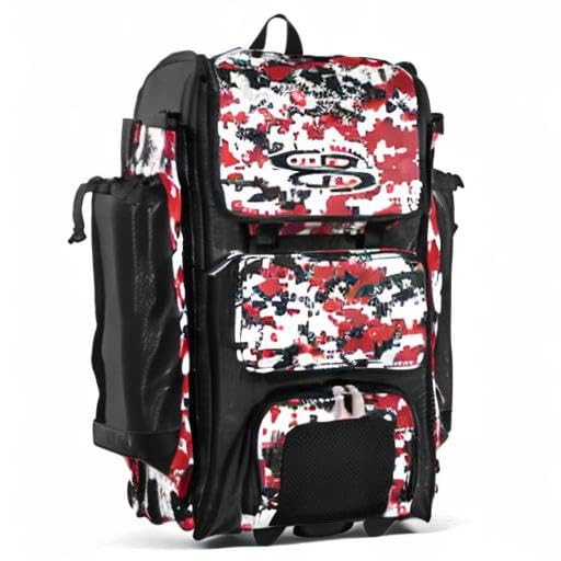 Boombah Rolling Catchers Superpack Baseball/Softball Gear Bag Digital Camo - 23-1/2" x 13-1/2" x 9-1/2" - Multiple Colors - Telescopic Handle and Holds 4 Bats - Wheeled Version - color: Black/Red