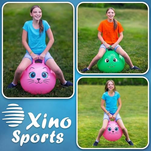 Xino Sports Hopping Ball for Kids - 18 Inch Hopper Ball with Handle, Pink Jumping Bouncer Toy for Indoor and Outdoor Play