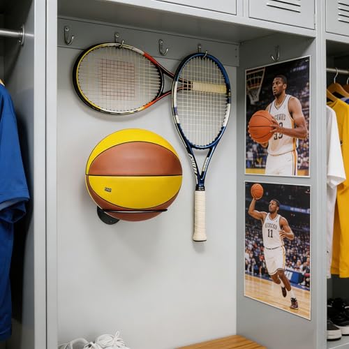 4Pcs Basketball Wall Mounted Storage Holder Display, Universal Ball Rack Metal Black Rack Holder Space Saver for Basketball Football Volleyball Soccer Storage Display