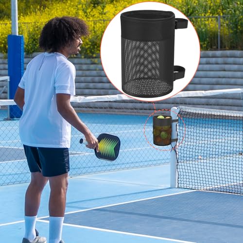 Pickleball Ball Holder Foldable Storage Mesh Bag for Pickleball Net Post, Large Storage Hanging Bag with Strap for Holding 18 Balls