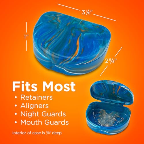 Practicon Marble Retainer Cases, Orthodontic Aligner Case, Mouth Guard Holder (3 Pack) (Blue Orange) - color: Blue Orange