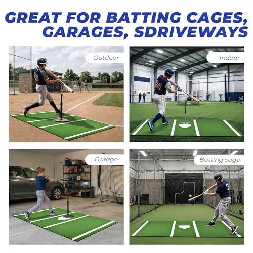 Batting Mat, 6x4/10x3.8/12x6FT Baseball Softball Hitting Mat for Batting Stance Practice, Batters Box Turf Mats with Home Plate, Non-Slip Baseball Cage Mats for Outdoor Indoor with Carry Strap