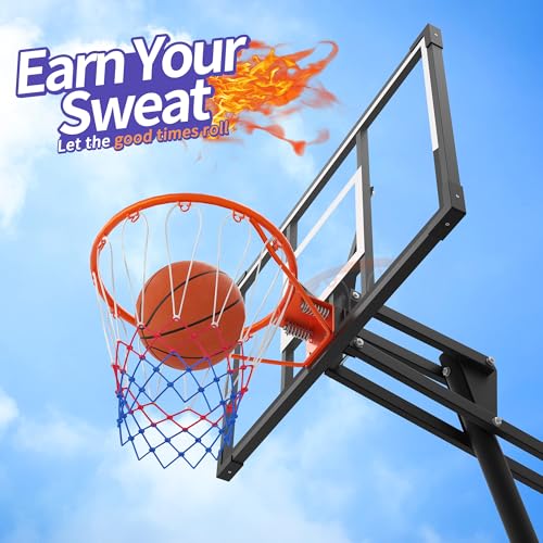 PIZZELLO Basketball Hoop 44/52 Inch Portable Basketball Goal Outdoor4.36-10ft Stepless Regulation Crank Adjust Basketball Goal System for Backyard, Driveway and Indoor - size: 52 Inch Backboard