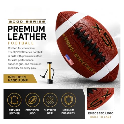 Official Size 9 Football, 2000 Series Collection, Premium Leather Construction, American Football with Ball Pump, College Regulation Size