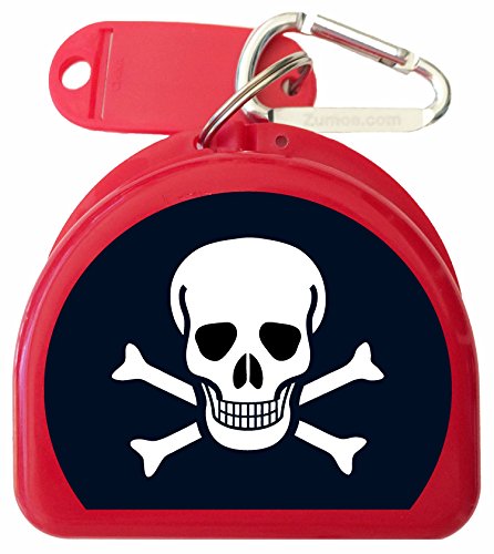 Mouth Guard, Retainer Mouthguard Dental Case - Skulls & Bones - color: Red