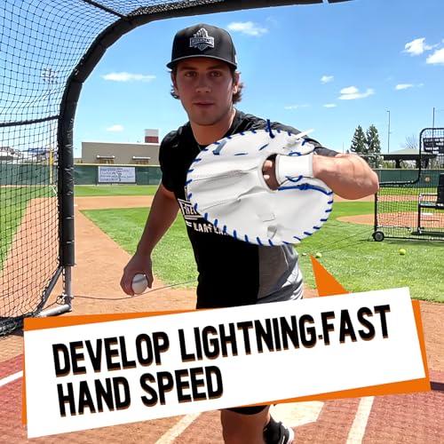 1 PC Baseball and Softball Training Glove,Flat Infield Training Glove for Right-Hand Throw,Baseball&Softball Fielding Gear PVC Infield Flat Mitt for Men&Women Catching Balls Fielding Drills&Practice - color: White/Blue