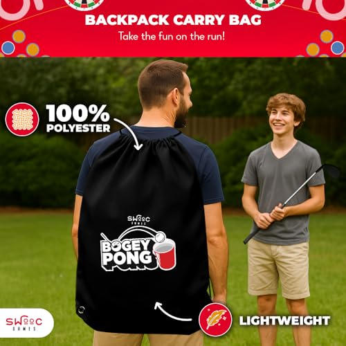 SWOOC Games® – Bogey Pong™ | 3-in-1 Backyard Pong Golf Game Set w/Darts & Tic Tac Toe | Remove Discs for Pong Golf Game Play | Yard Golf Chipping | Backyard Golf Games for Adults, Kids, & Family