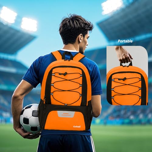 Goloni Soccer Bag, Basketball Bag with Ball Compartment & Shoe Compartment,Large Soccer Backpack for Basketball,Gym,Football - color: orange